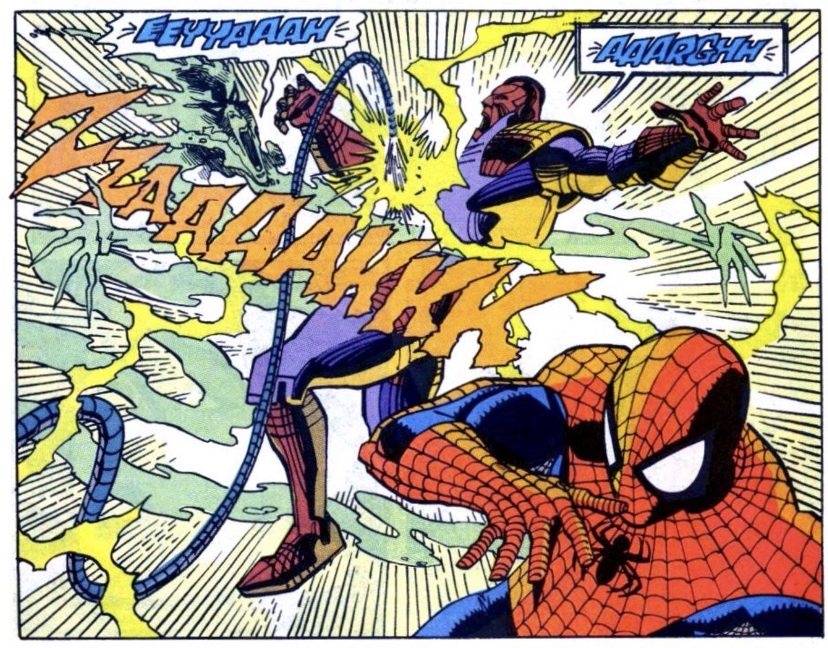 ...which then allowed Spider-Man to take both of them down with a handy power line!