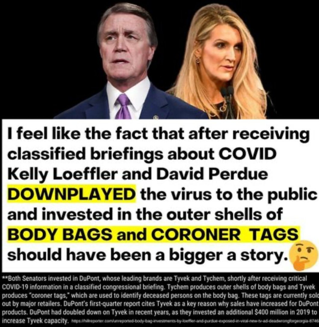 MustangPrecious's tweet photo. @KLoeffler @realDonaldTrump #LootingLoeffler made money off the pandemic while people were dying! Vote fr @ReverendWarnock & @ossoff Jon Ossoff https://t.co/RXIDwJnNRn