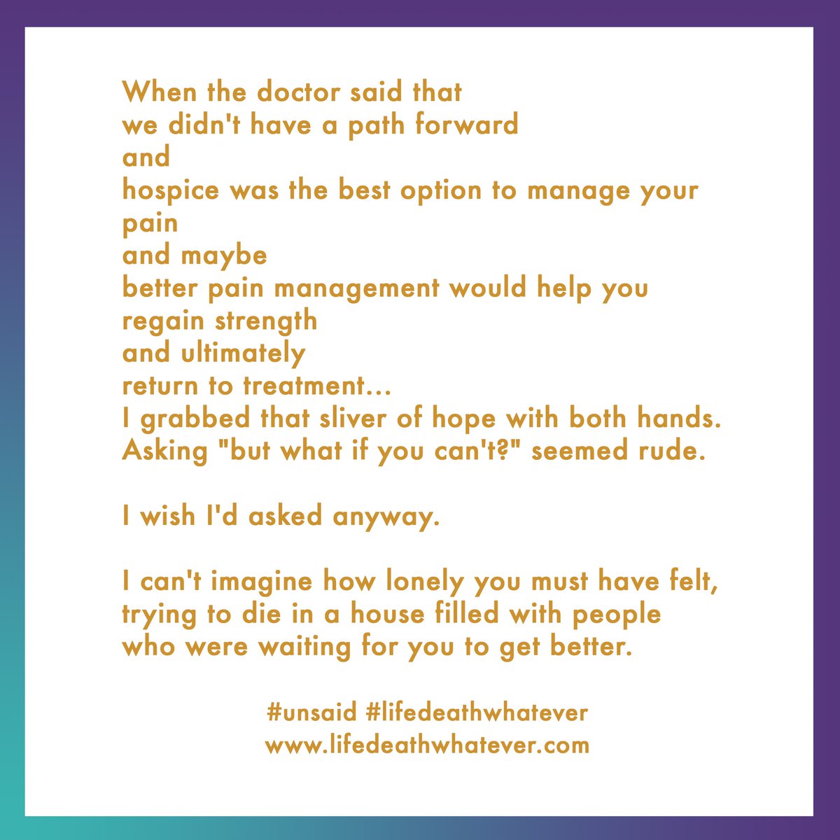 LifeDeathWhat's tweet photo. #lifedeathwhatever & when the doctor said
Submit your own #unsaid words via https://t.co/G5j8c01ECi https://t.co/o54HjSL5UF