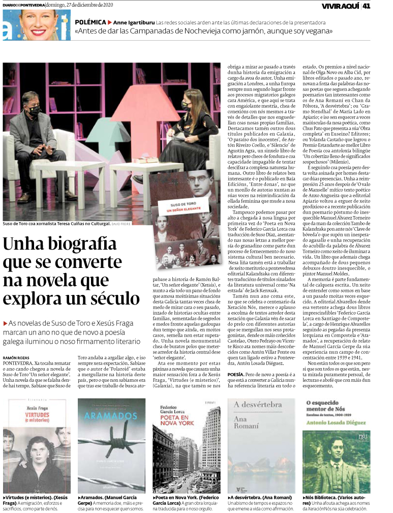 Un ano literario marcado por...
<a href="/SusodeToro1/">Suso De Toro</a> <a href="/FragaXesus/">Xesús Fraga</a> <a href="/AgraAgustin/">Agustín Agra</a> #AntónRiveiroCoello #Entredonas #GarcíaLorca #AnaRomaní #MaríaLado #YolandaCastaño #BibliotecaNós #AnxoAngueira
ramonrozas.blogspot.com/2020/12/unha-b…