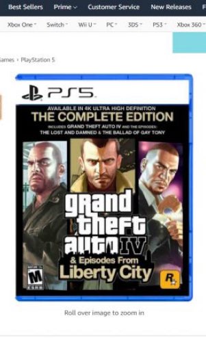 Leaked listing of the GTA 4 Complete Edition for PS5