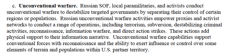 37. I'm sure Russian SOF do unconventional warfare, but surely they're only one part of the Russian government that does what I think TRADOC's talking about, no? Is there a will to define this as a SOF activity?