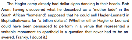 Re: Bob Arum's promotional tactics inciting African voodoo, the war on crime, and racial tension in apartheid South Africa.