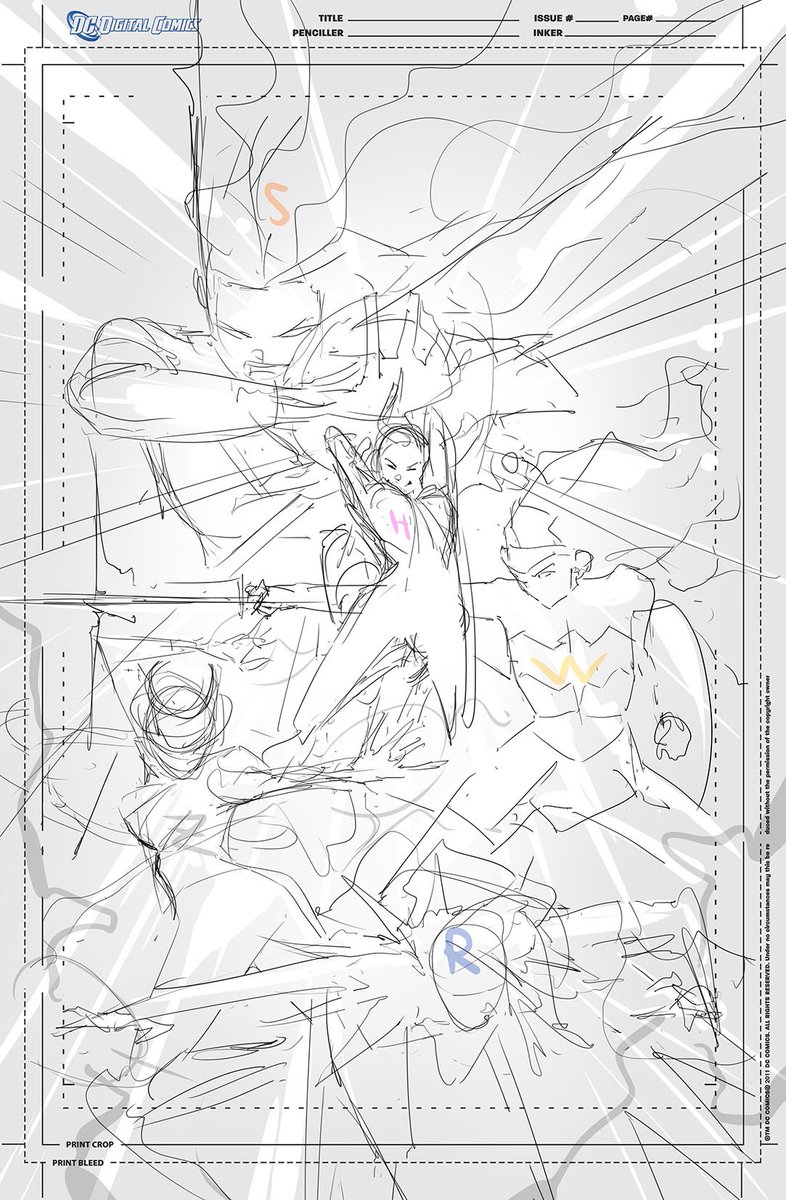Total work progress #wip of #DCNation cover I did a couple of years ago ⁦@thedcnation⁩ #wonderwoman #raven #harleyquinn #zatanna #starfire colors by ⁦@loquesunalex⁩ 