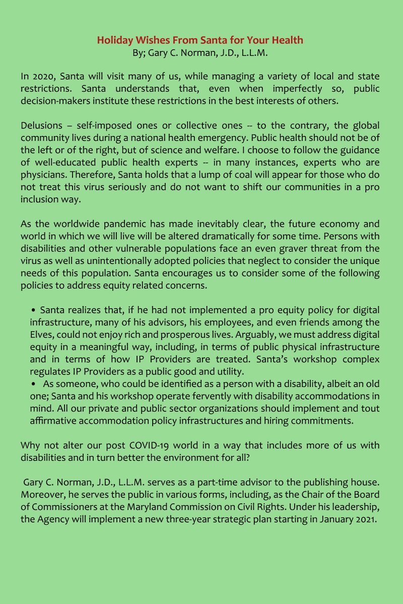 Holiday Wishes From Santa for Your Health 
By; Gary C. Norman, J.D., L.L.M.