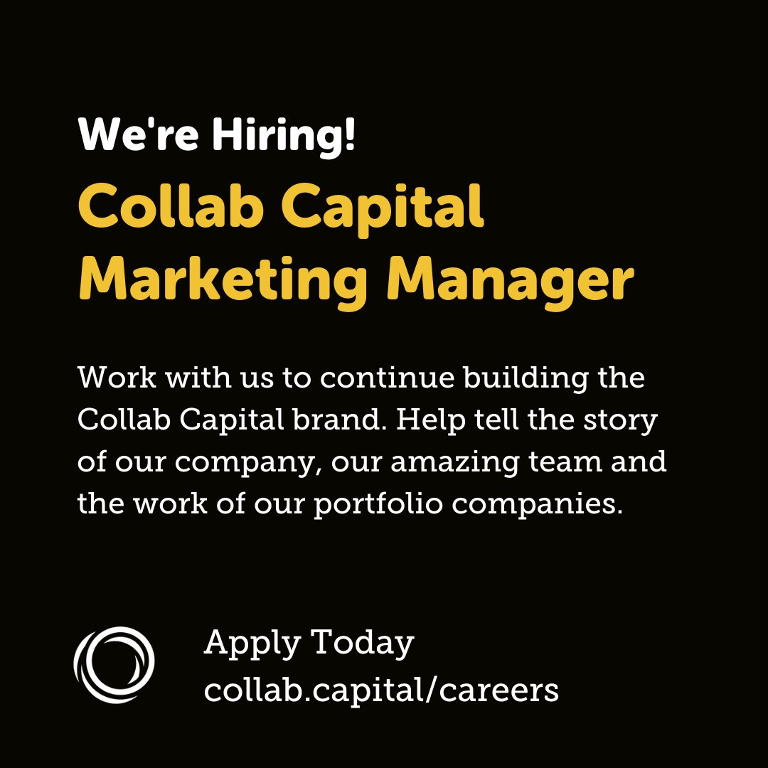 jdawkinsatl's tweet photo. We’re (@collab_capital) hiring a Marketing Manager to join our leadership team!

We invest in Black innovators and we’re searching for someone passionate about helping us tell their stories and to help us continue to build the Collab Capital brand. #LinkInBio #marketingcareers https://t.co/QfuRziGxFj
