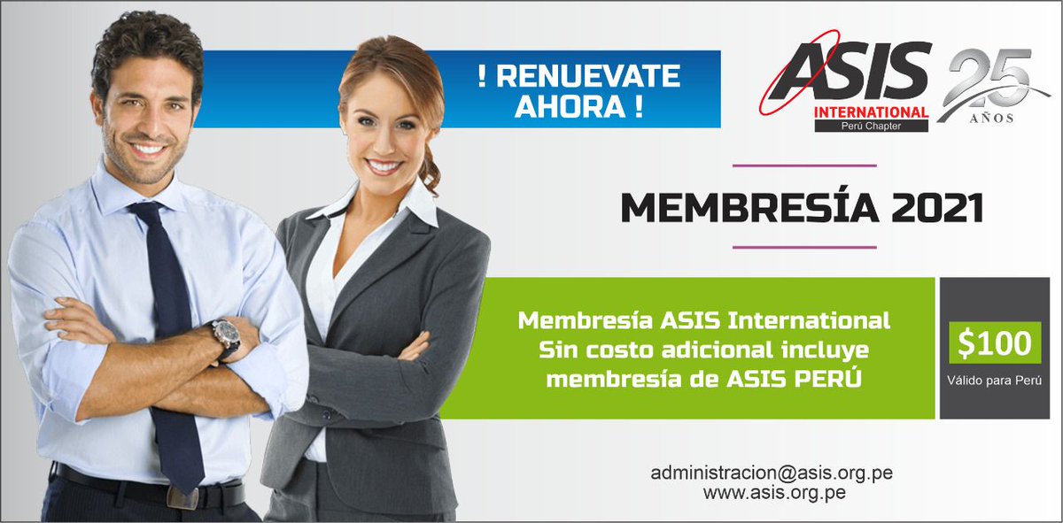 asisperu222's tweet photo. No dejes pasar otro día más sin renovar tu #Membresía2021.
Teniendo la membresía de ASIS International automáticamente y SIN COSTO adicional alguno también se renueva la membresía de ASIS Perú 🇵🇪.
Renueva vía página web en https://t.co/x4Wx6dX0aA
#myasis #asis #asislatam https://t.co/EAPjzoi6sF