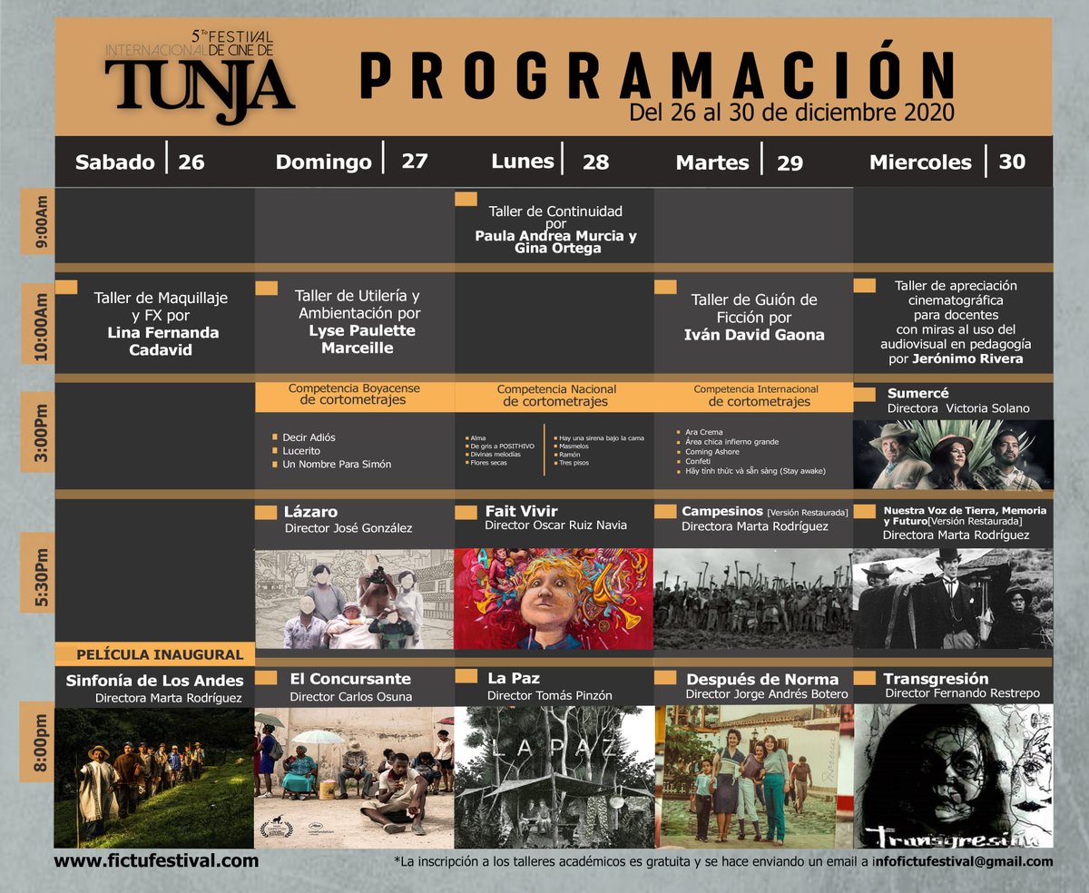 CinefilosColomb's tweet photo. Prográmate con todo el contenido de 5to #FICTUFestival, disfrútalo desde la Fanpage del festival https://t.co/it9yR2JxXU.
.
@FictuFestival #FICTU #fictufestival #Boyacá #tunja #Cine #Cortometrajes #Largometrajes #Cortos #deboyacáparasumercé https://t.co/vy7LyjEjCT