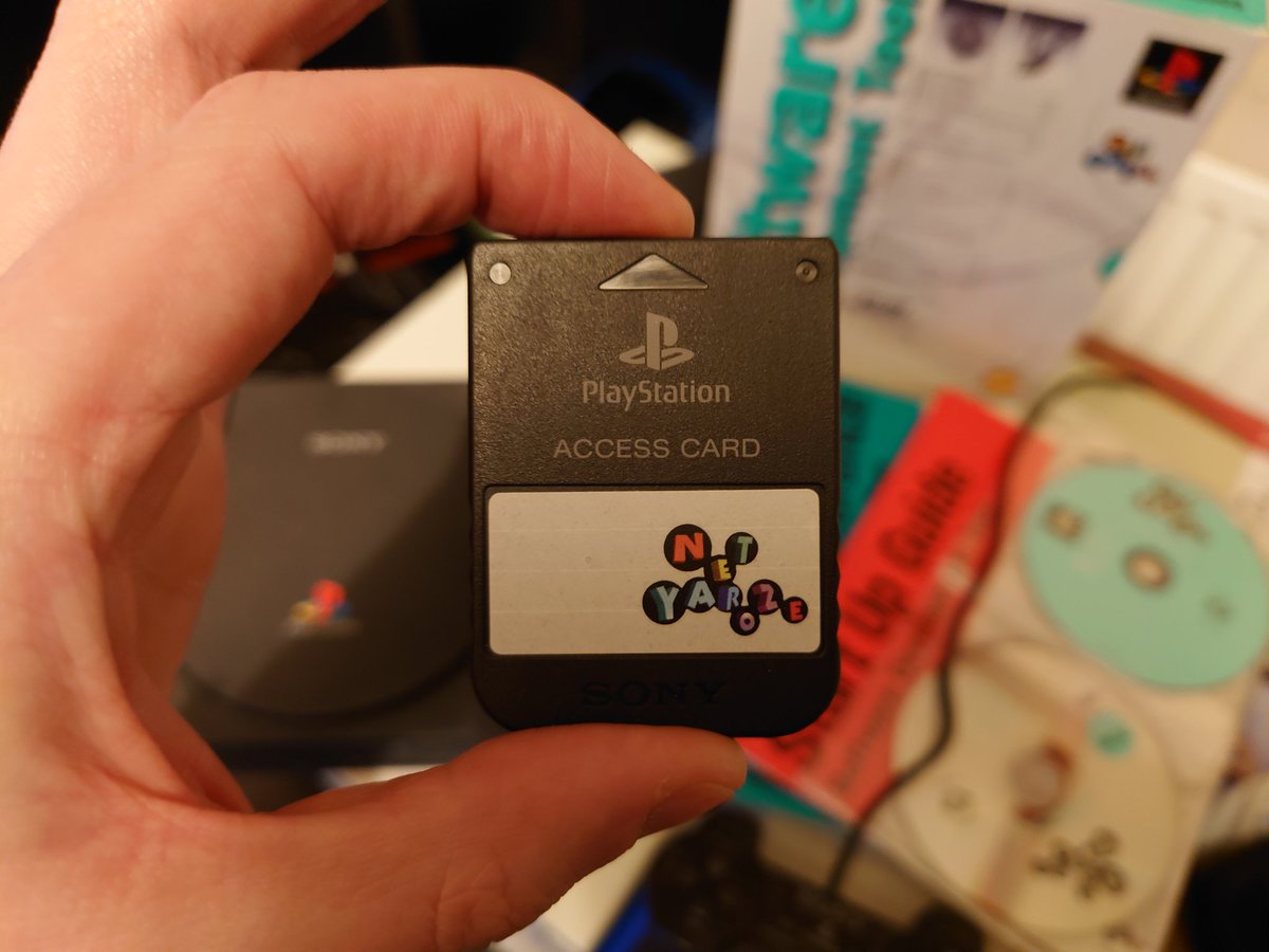 The box contained a special black PS1 dev console, a Net Yaroze access card (required to put it into dev mode), a boot disc for the console, a compiler and samples disc for your PC, the serial cable to hook the two together, and three user manuals.