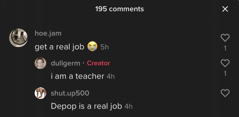 also for everyone telling me “well what if SHE doesn’t have a job and this is her ONE SOURCE OF INCOME” it’s not lol. she does this for fun.