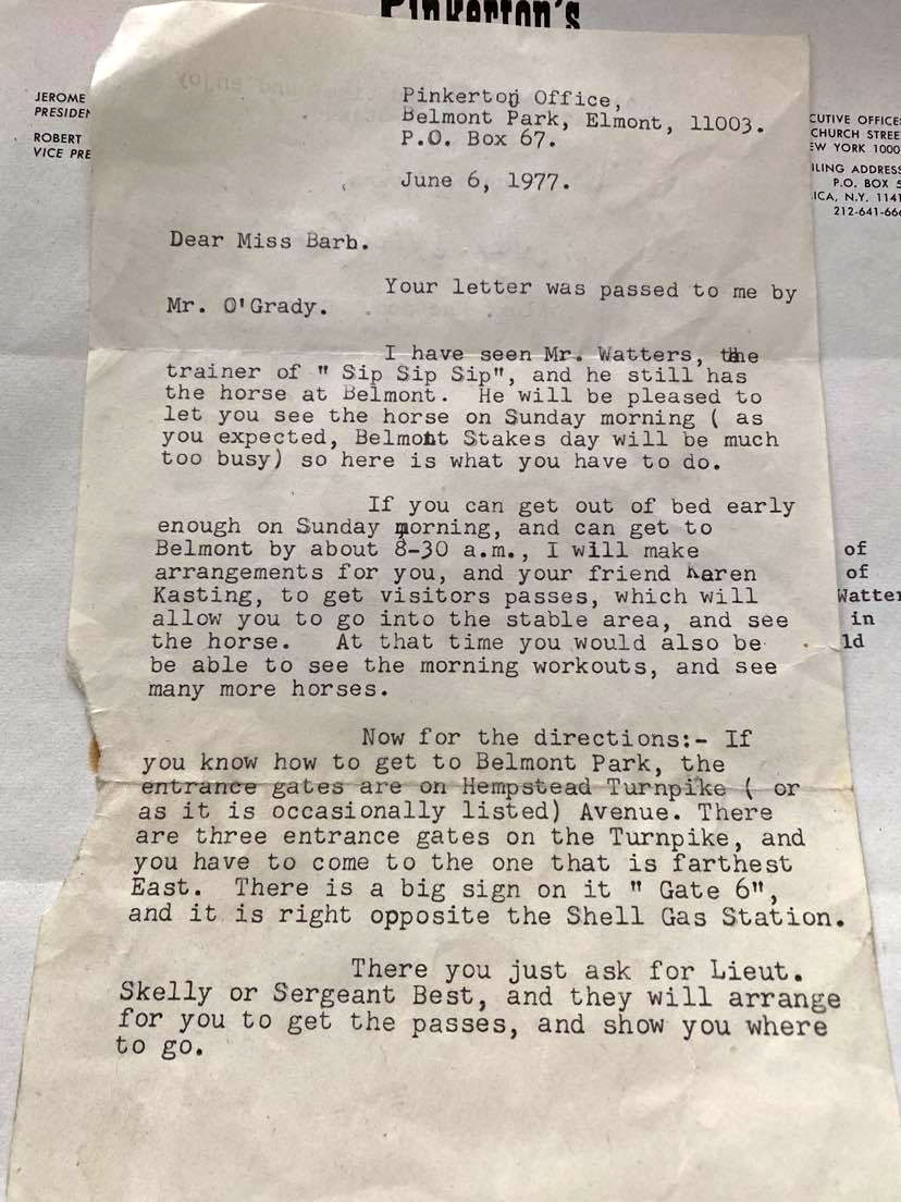 How to inspire young fans, mid-'70s version.I fell deeply and forever in  with a horse named Sip Sip Sip, simply because in 1971 a photo of him winning at Aqueduct appeared in the NY Times. Such a name! I was 10.He remains my all-time favorite. Photos Saratoga 1974 ...