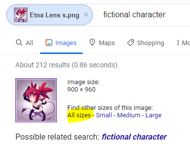 Zedrinbot's tweet image. So, you know how to reverse search for images, but sometimes google doesn't give you good results?
Try checkin 'All Sizes.' it'll limit the results to just copies of the image instead of related searches. When all else fails it might give you the results you're after.