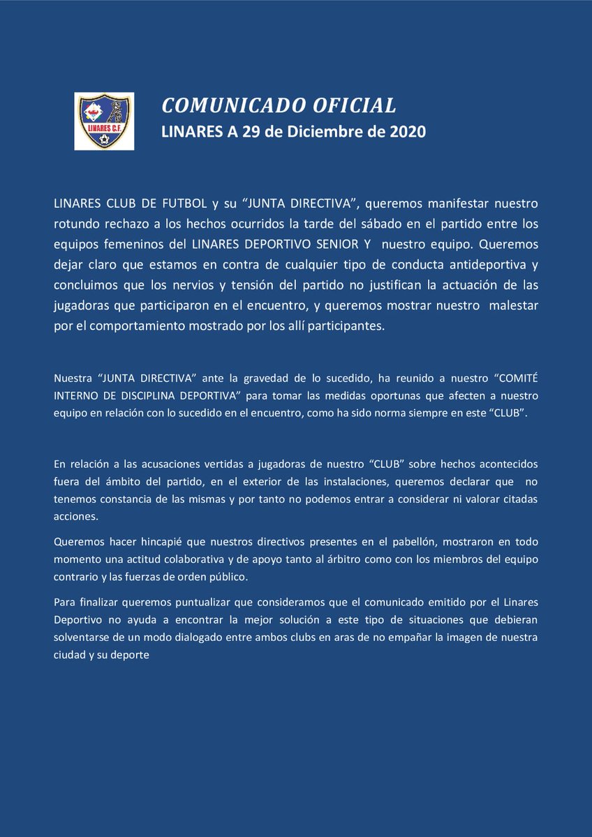 linarescf_'s tweet photo. COMUNICADO OFICIAL LINARES CF

@cinteropedro @Linares_Dptvo @RadioLinaresSER @TBallesterosDJ @linaresdeporte @DiarioJAENes @ideal_jaen @plusero @Manuruizdeporte @LinaresTv @aytolinares https://t.co/Och5xjc3ak