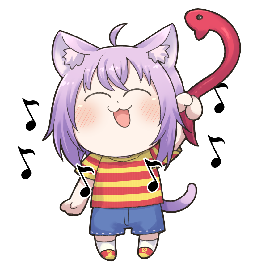 nekomata okayu animal ears 1girl musical note cat ears tail purple hair cat tail  illustration images