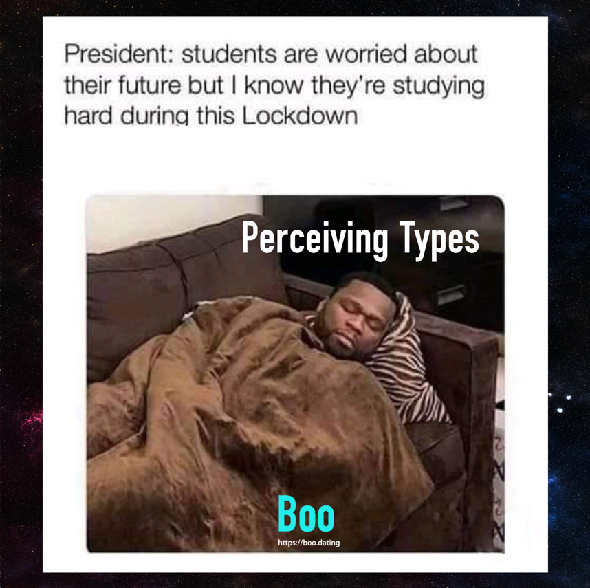 BooTheApp's tweet photo. What employers and schools think Perceiving types are doing vs reality π
#mbti #infj #infp #enfj #enfp #intj #intp #entj #entp #isfj #isfp #esfj #esfp #istj #istp #estj #estp #linkedinmeme #remotelife #workmemes #schoolmemes #quarantine #remote #workfromhome #remotework #boo https://t.co/xK0AVFtCv5