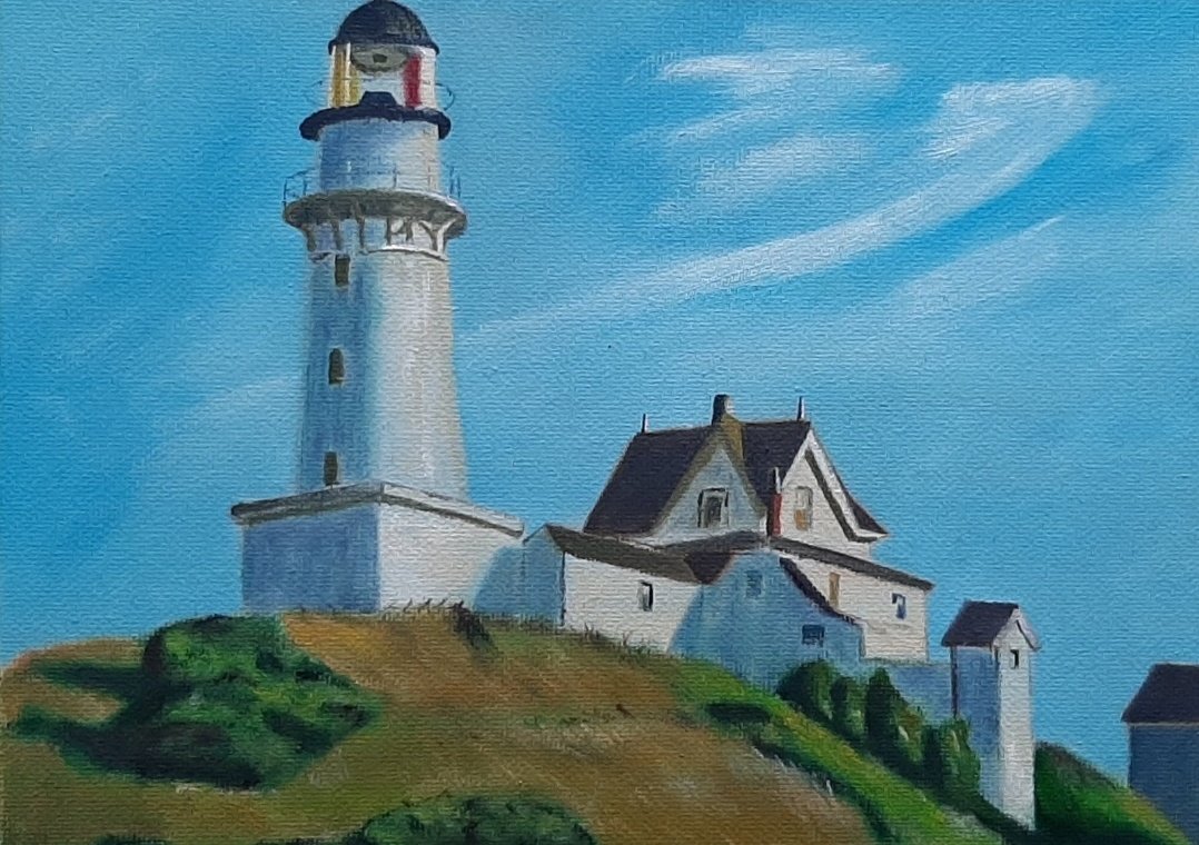 PETUNIA_PETU_'s tweet image. «¡Qué hermosa muestra eres, cielo azul del día,
a los despiertos ojos 
de lo despierto!» #JuanRamónJiménez
¡#RetoExtra! #Hopper
#Pintamonas #Acrílico #Acuarela #Óleo @doorlessroom