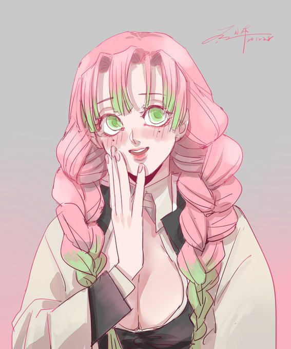 🇹🇼小布🔞-港影回歸期さんがTwitterに投稿した甘露寺蜜璃(鬼滅の刃)のイラスト。