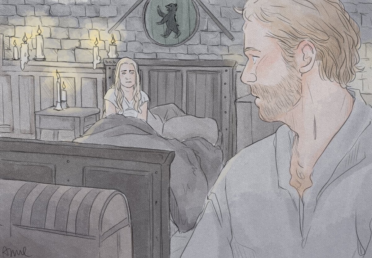 Next up, more studies on the concept of Jorah &amp; Daenerys &amp; Oh No There’s Only One Bed 🤷🏼‍♀️😂😍 With <a href="/salzrand/">アンネ</a> capturing the exact moment Jorah realizes that “oh wait, there’s only one bed” 😂❤️ - archiveofourown.org/works/26950990…