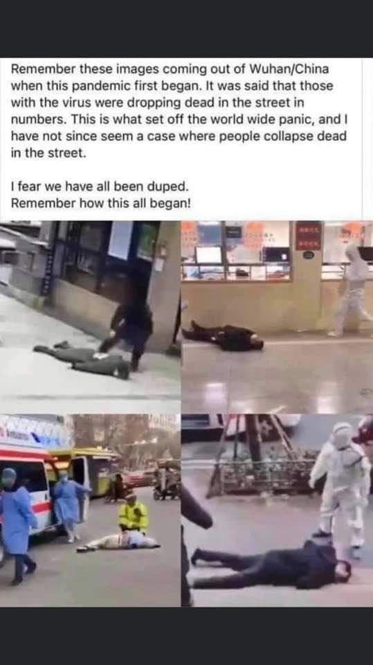 These were the images we were first fed to scare us from China
Has anyone seen anyone dropping and convulsing like we saw in these early images??
#TellTheTruth 
#pandemic