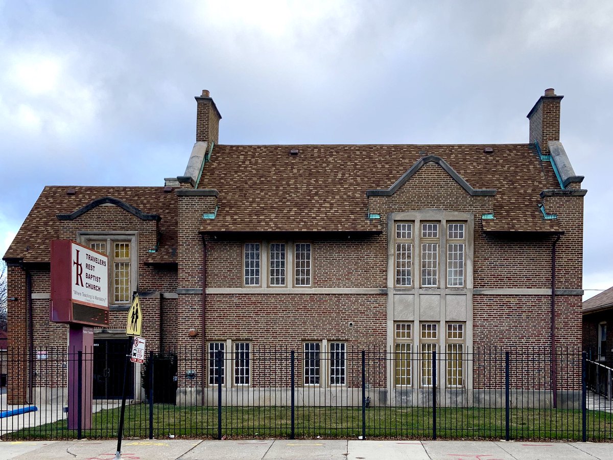 Born in 1897, Carlson split from a partner in their North Side firm in 1928 + started his own office at 79th + Cottage Grove.   2 early projects: a storefront on Kedzie in Chicago Lawn (1929?) + Marquette Manor Baptist Church, now Travelers Rest Baptist, on California (1932)