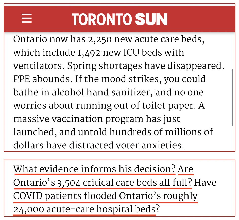 17/ Even the media has started to question these claims of “hospitals at capacity”. The data does not support the claim that our hospitals are bursting #COVID19  #Coronavirus  #lockdown  #science  #data  #Canada  #Ontario  #cdnpoli  #onpoli  #virus  #seasonality