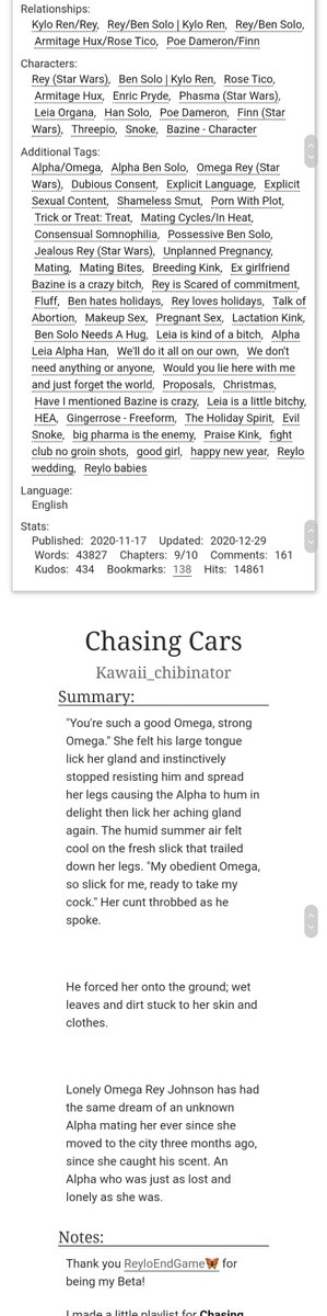 chibiReylo's tweet photo. Chapter 9 of my #Reylo A/B/O Chasing Cars is now available! Only 1 more to go. I'm honestly a little sad lol
As always a huge thank you to @IAmAStarWarsFan for being my Beta. I love hearing her favorite scenes as she adds corrections ha
https://t.co/HdiBvUtA5G
#AlphaBen #OmegaRey https://t.co/babhTpXIYT