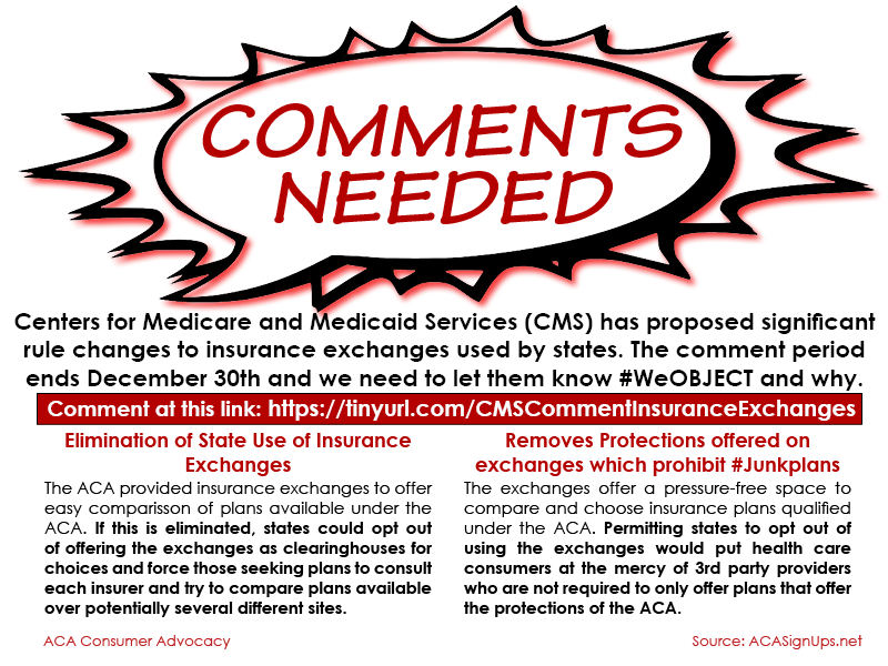 ACAConsumer's tweet photo. 🚨Comments Needed!🚨We have 2 days - until 12/30 - to tell the admin hands off the #ACA. New rules would allow states to opt out of the exchanges, forcing those who need to enroll to visit 3rd party sites offering #JunkInsurance, or compare $$ a multiple sites. #ProtectOurCare https://t.co/Lt8CeSisgL