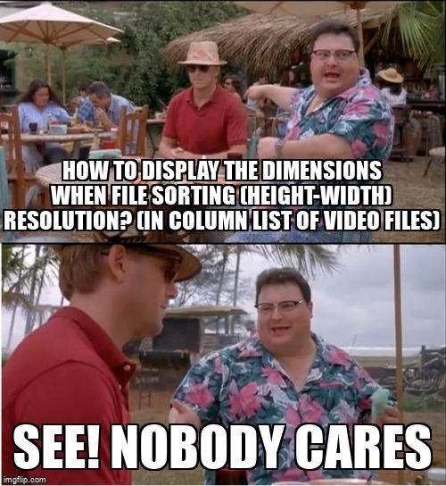 askubuntumemes's tweet image. How to display the dimensions when file sorting (height-width) resolution? (in column list of video files) askubuntu.com/questions/1303… #displayresolution #filesorting