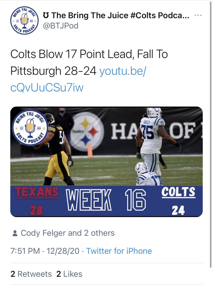 STJPod's tweet image. Very sad to see the Colts lose to the Texans in Week 16