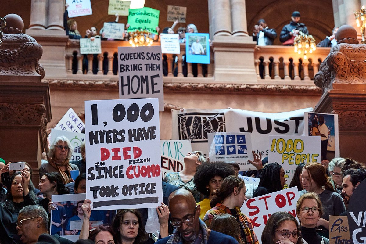 On January 14, we rallied in Albany with 1,000 people to advocate for the Elder Parole and Fair & Timely Parole bills to be passed in 2020. We received lots of legislative support and media coverage. However,  @nygovcuomo never made parole reform a priority.