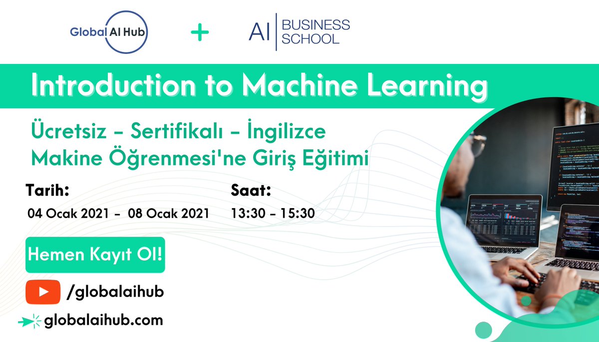 Global AI Hub'la #MakineÖğrenmesi yolculuğuna başlamaya hazır mısınız?
5 gün sürecek olan 10 saatlik canlı, ücretsiz ve sertifikalı İngilizce Makine Öğrenimine Giriş Kursumuzu duyurmaktan mutluluk duyuyoruz! 🎉
Başvuru linki: globalaihub.com/event/introduc…