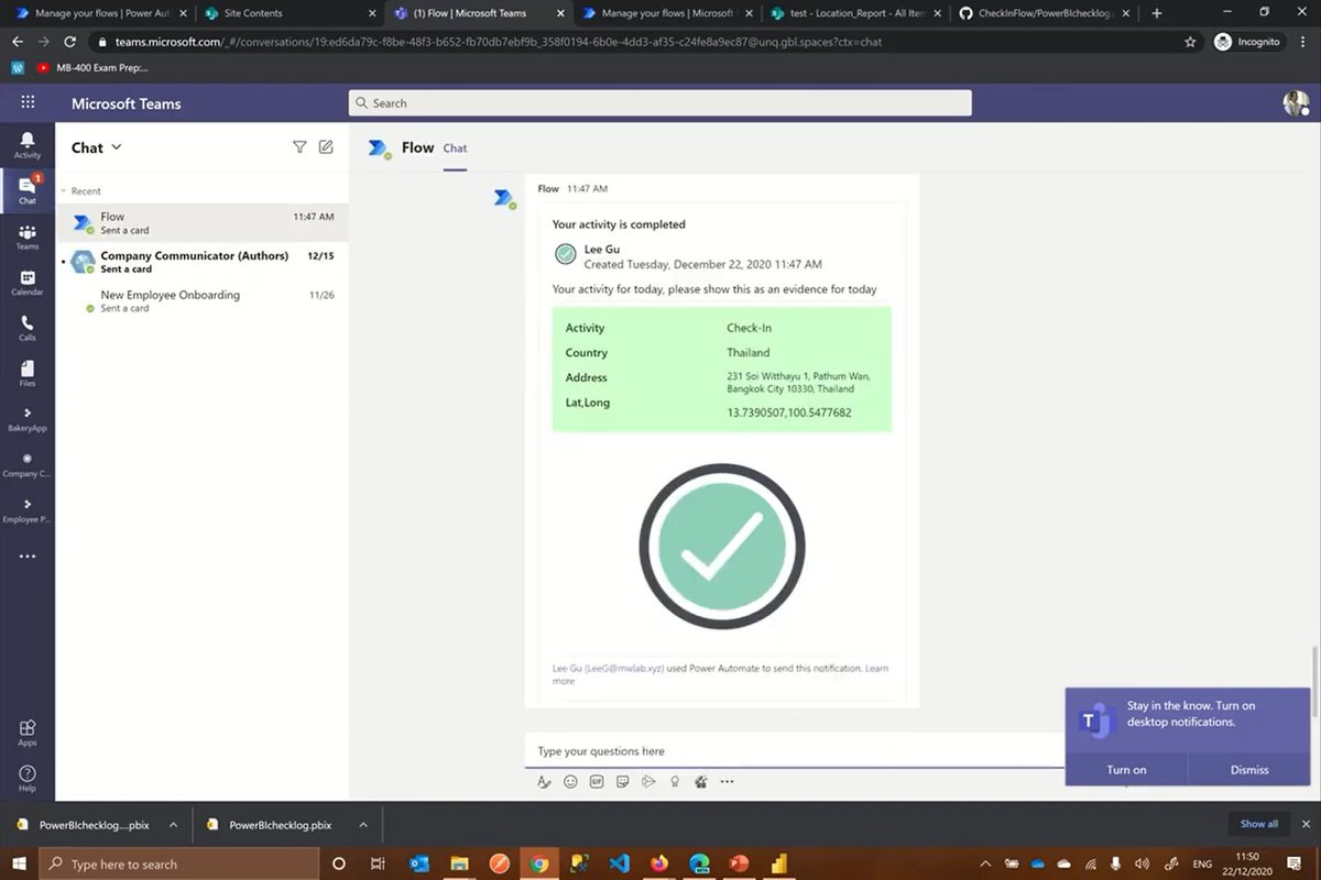 PhantipK's tweet image. แนะนำแอป Employee Check-in บนมือถือด้วย #MicrosoftTeams และ #PowerAutomate
เหมาะสำหรับยุคโควิดที่พนักงานจะต้องทำงานแบบ Remote จากที่บ้าน นอกออฟฟิศ หรือไปที่ไซต์ลูกค้า
ใครสนใจสามารถดูคลิปการใช้งานและโหลดไปได้ทันทีเลยครับ 🙂
#LessCodeMorePower