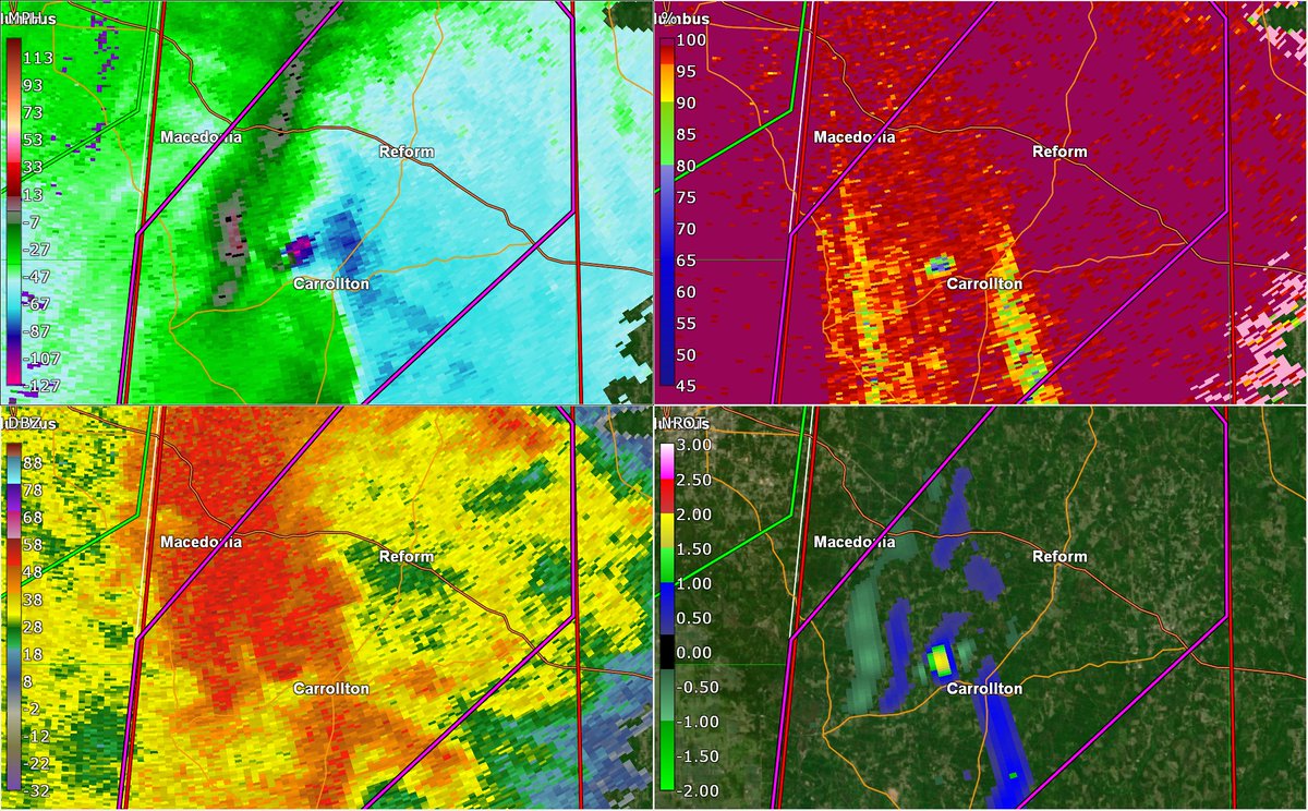 Radar Screenshots of 2020 (A Thread)The first major tornado we caught on radar this year was this monster spin-up near Carrollton, AL that unfortunately took 3 lives. The tornado obliterated mobile homes at high-end EF2 intensity, but was likely in the EF3 range.