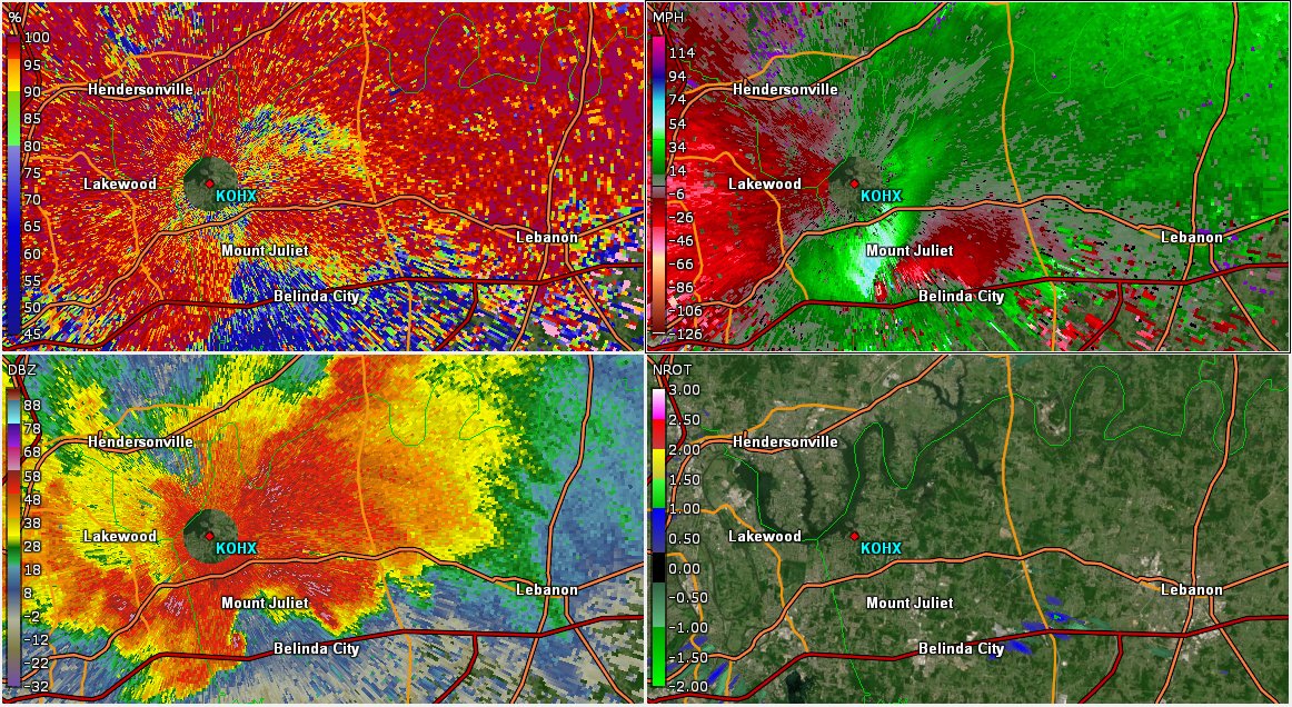 The third of five significant (EF2+) tornadoes to come from the terrible Nashville supercell roared right through downtown Nashville, producing scattered areas of EF3 to high-end EF3 damage in the vicinity. Donelson and Mount Juliet were especially hard hit with HE-EF3 damage
