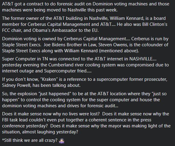 Ok, THIS is a falsehood spun from an ignorant fantasy, but since my husband grew up near the Cumberland River, I have taken the time to debunk it. 
This is the latest conspiracy theory from the #NashvilleBomb. (thread) 

Don't worry, it's false.