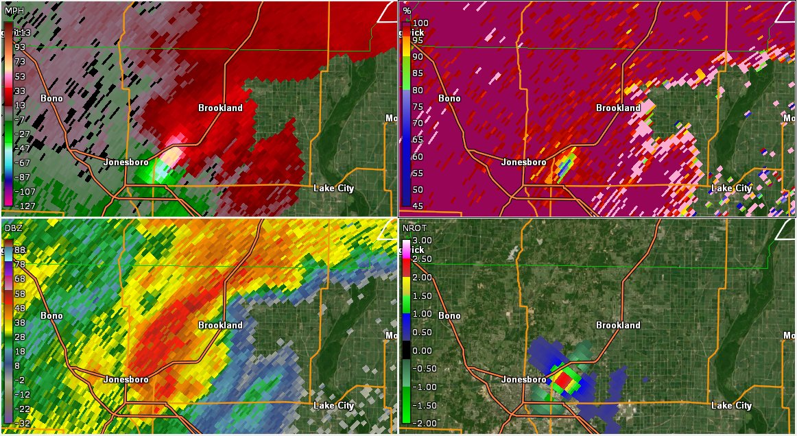 Well, Illinois thankfully fell short, but that one SE surface wind barb in Arkansas enabled this supercell to dish out the most heart-wrenching tornado of the year. I watched this EF3 go right through town on Television, thank GOD it wasn't as strong as it appeared to be.