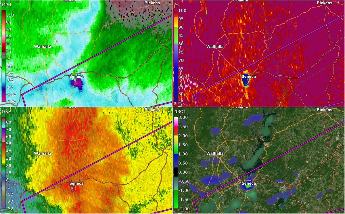 This large but mostly weak QLCS tornado formed near Seneca after midnight, but an interaction with a hill resulted in violent vortices, scouring the ground, and leveling a home to touch the earth at high-end EF3 strength. Unfortunately, the winds took a life at a factory.