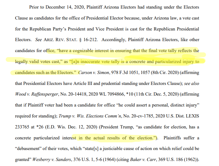 Anyway, back to the brief, which just recapitulates the Complaint's bad argument for the "Arizona Electors". But there's an additional problem we didn't discuss then.