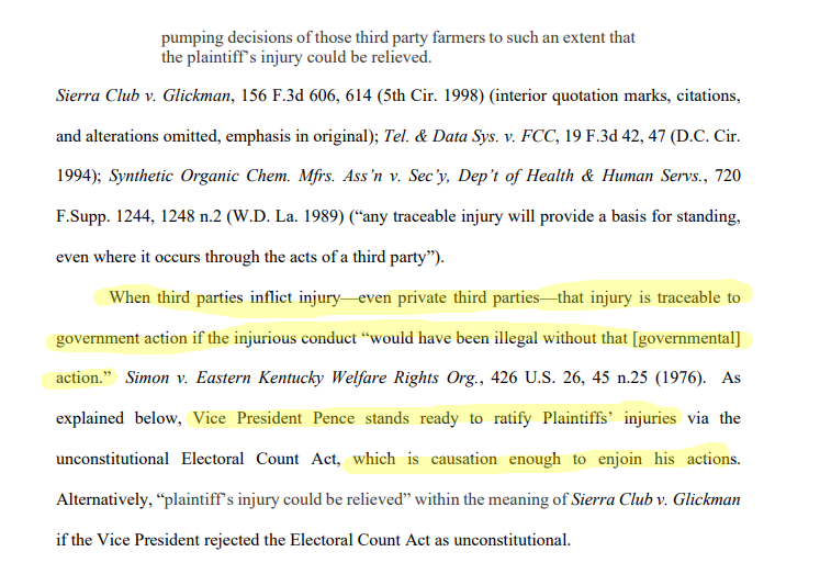 Now on to injury being caused by Pence. Gohmert's argument is actually fine, if he had any personal rights to validate (he doesn't). But these Arizona Electors? Cuckoo for cocoa puffs