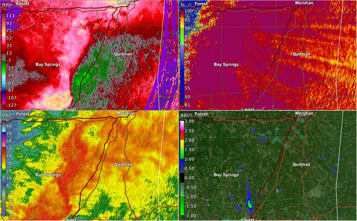 In southern Mississippi (again), on April 23rd, these two strong tornadoes touched down, mowing down hundreds of trees. One of them passed very close to the track of the Bassfield, MS EF4, and was also over a mile wide.