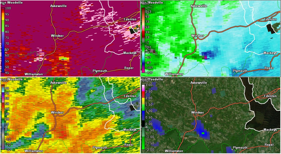 Unfortunately, not everything would remain offshore. One supercell spawned a very deadly, nighttime EF3 that absolutely annihilated and mutilated mobile homes in a trailer park south of Windsor, NC.