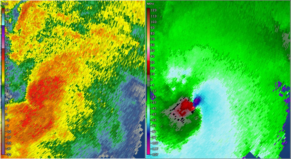 On December 24th, more intense waterspouts terrorized fish near Morehead City, NC. Two supercells in particular displayed very impressive velocity signatures, although this one up close (top left) went absolutely NUTS