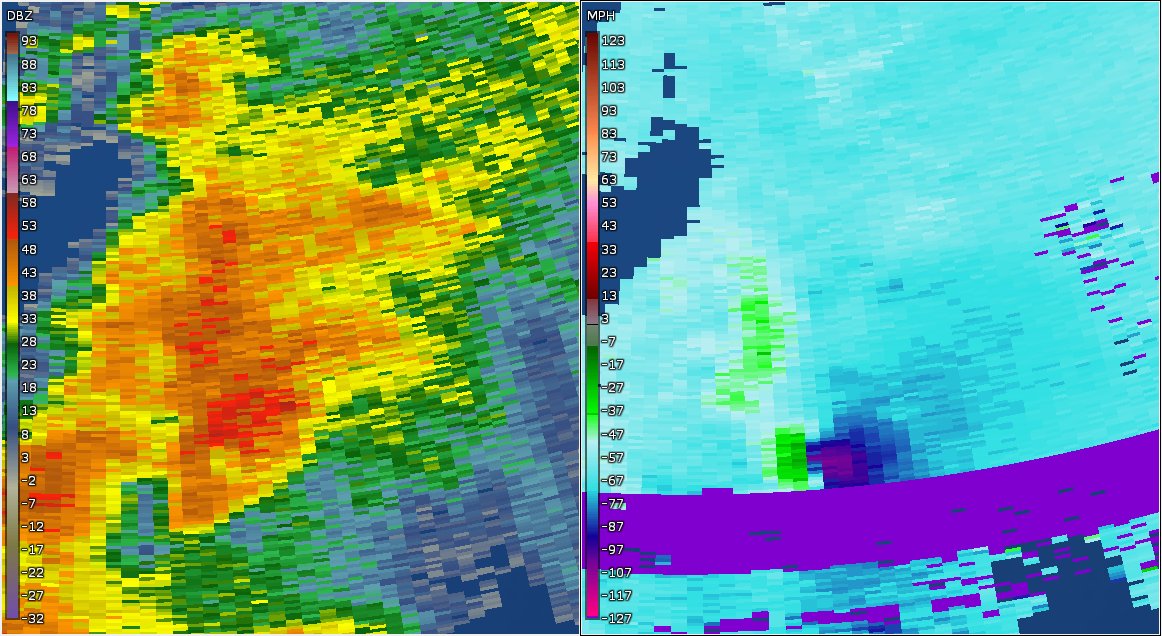 On December 24th, more intense waterspouts terrorized fish near Morehead City, NC. Two supercells in particular displayed very impressive velocity signatures, although this one up close (top left) went absolutely NUTS