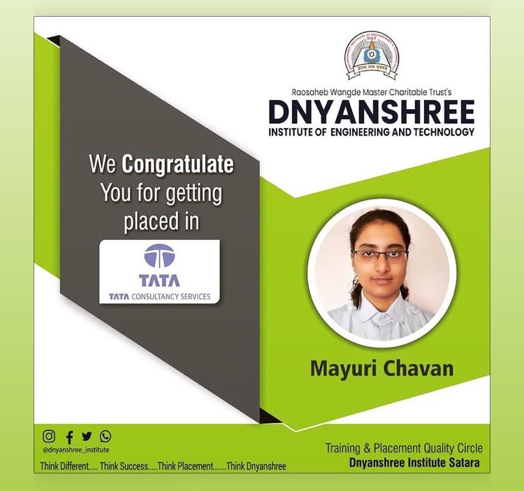 dnyanshree's tweet photo. congratulations to Mayuri chavan for getting selected in TATA TCS  #TCS #dnyanshree_institute @dnyanshree @DIETSATARA https://t.co/rIGuCaj3UM