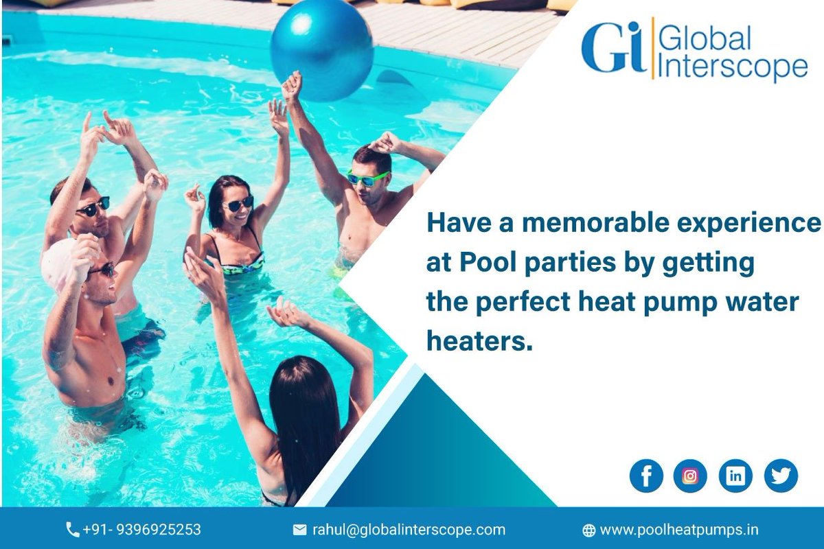 GInterscope's tweet image. Global Interscope promises to enhance pool parties with more fun with the unique Swimming pool heat pump water heaters.

#poolheatpumps #poolheatpumpsinhyderabad #poolheatingsolutions #poolheating #globalinterscope #winterpool #stayhome #staysafe
