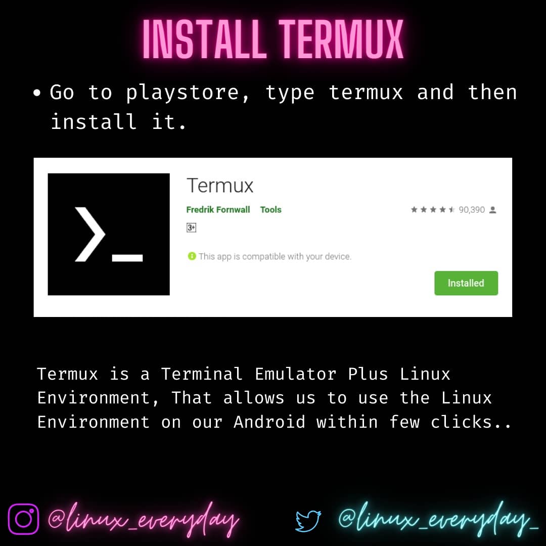 linux_everyday_'s tweet image. Turn your device into a hacking device using termux!!!

LIKE  COMMENT  SHARE  SAVE
.
.
.
.
.
.
 #linuxuser #linuxserver #linuxmemes #linuxfoundation #linuxisbetter #linuxfun #linuxmint  #linuxhosting #linuxlover #linuxadmin #linuxkernel #linux #linuxjokes #linuxtips #linuxgaming