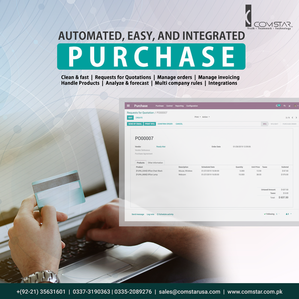 infosyscomstar's tweet image. Odoo Purchase thoroughly takes care of your purchasing process by managing procurement, vendors, invoices, and quotations.

#odoopurchaseorder #odoopurchaseworkflow #odoosales #odooinventory #odootraining

sales@comstarusa.com
0337-3190363 | 0335-2089276