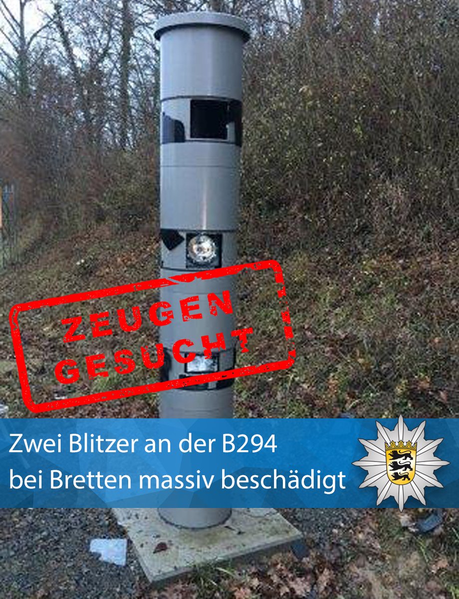 Polizei_KA's tweet photo. #Blitzer beschädigt: Unbekannte haben am frühen Sonntagmorgen zwei stationäre Geschwindigkeitsmessanlagen an der Bundesstraße #B294 bei #Bretten massiv beschädigt und damit einen #Sachschaden von über 20.000 Euro verursacht.

PM: https://t.co/w0iikSvhSJ

Eure #Polizei #Karlsruhe https://t.co/mfbZ0PNL5r