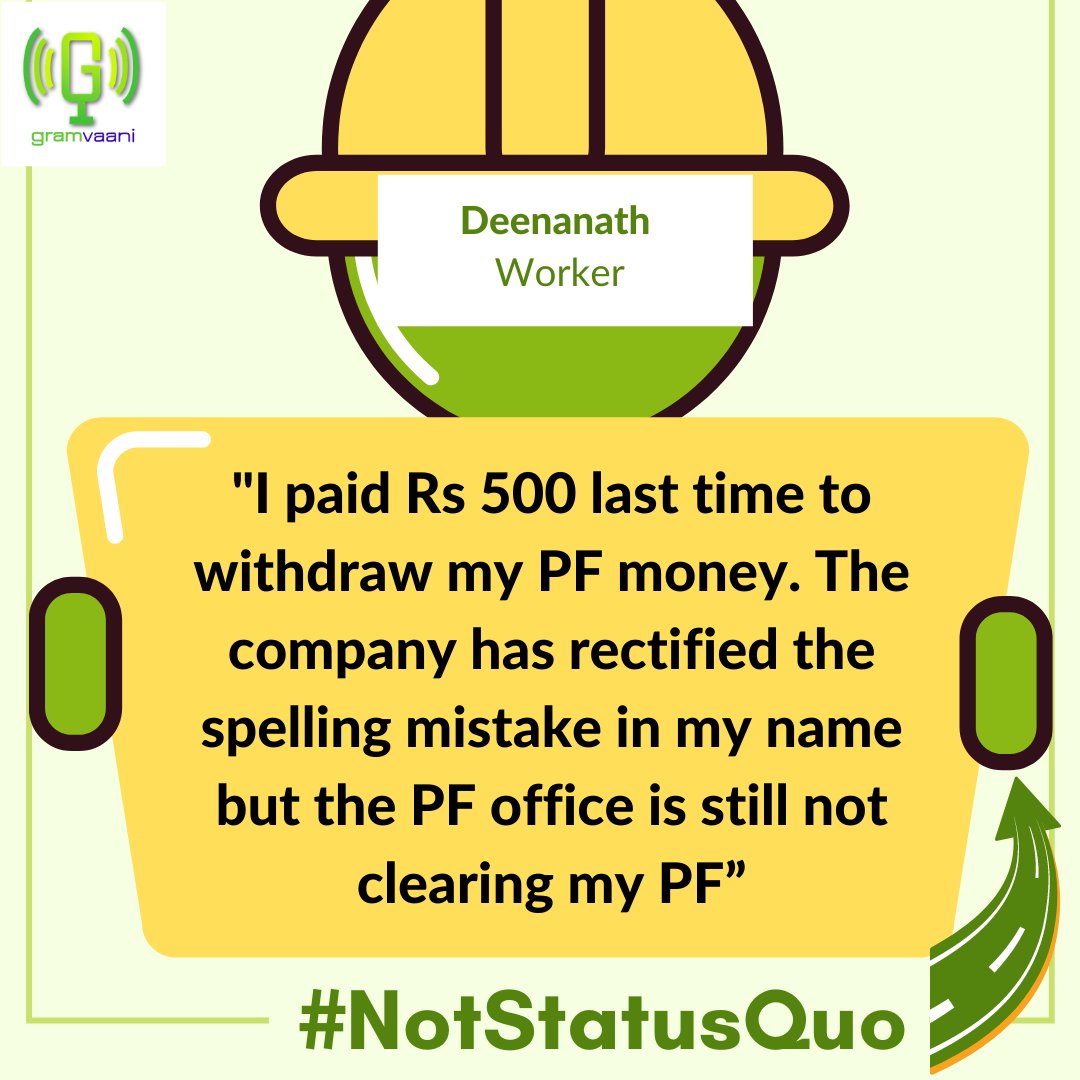 GramVaani's tweet photo. Our #workers' survey from Oct found that unmet demand for PF is even greater among those who are out of work. Less so in large factories, but there's also non-compliance with several employers not making PF contributions for all workers. Hear from our listeners👇 #NotStatusQuo https://t.co/NHe0BpWoLc