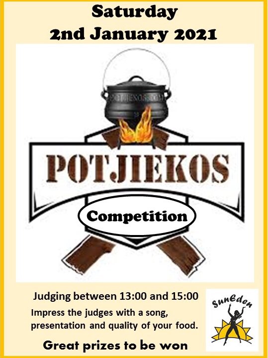 The Potjiekos Competition will take place @sunedenresort at lunch time on Saturday, 2nd January. Judging will take place from 13:00 until 15:00. There are great prizes for those who sing a song, decorate their table, present the food well and for quality tasty, food.